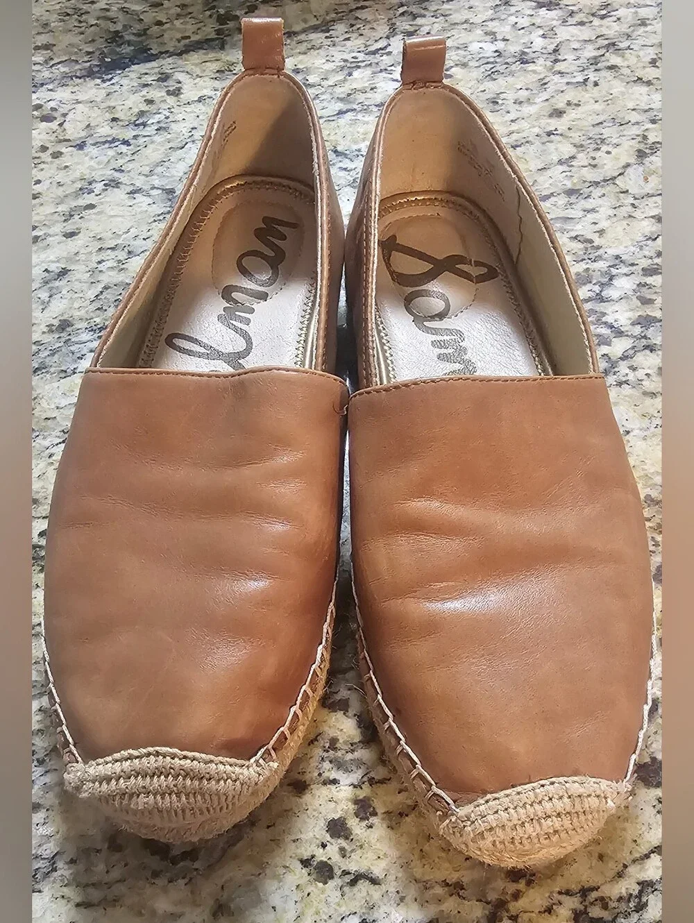 Sam Edelman Cognac Leather Espadrille Slip-Ons Size 8